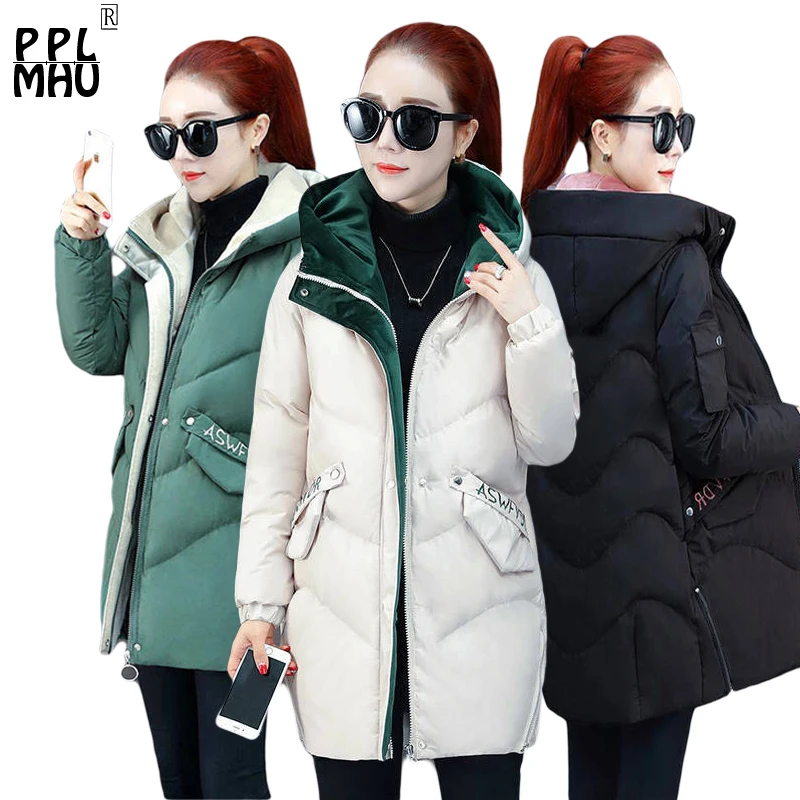 

New Women Warm Down cotton Jacket Autumn Winter Long Hooded Cotton Jackets Women's Korean loose Casual Plus size Parkas 3XL