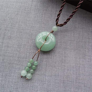 

Natural Green DONGLING Stone Pendant Necklace Peace Buckle Beads Necklace Pendant Beautiful Sweater Chain Jades Jewelry