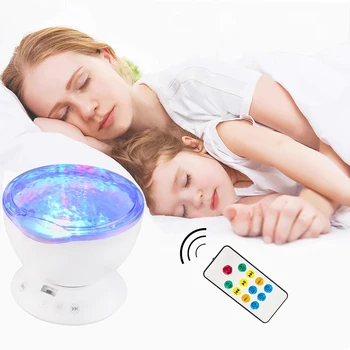 

Ocean Projection Lamp with Speaker Timer Ocean Wave Night Light Remote Control with Mini Music Novelty USB RGB 7 Color Project