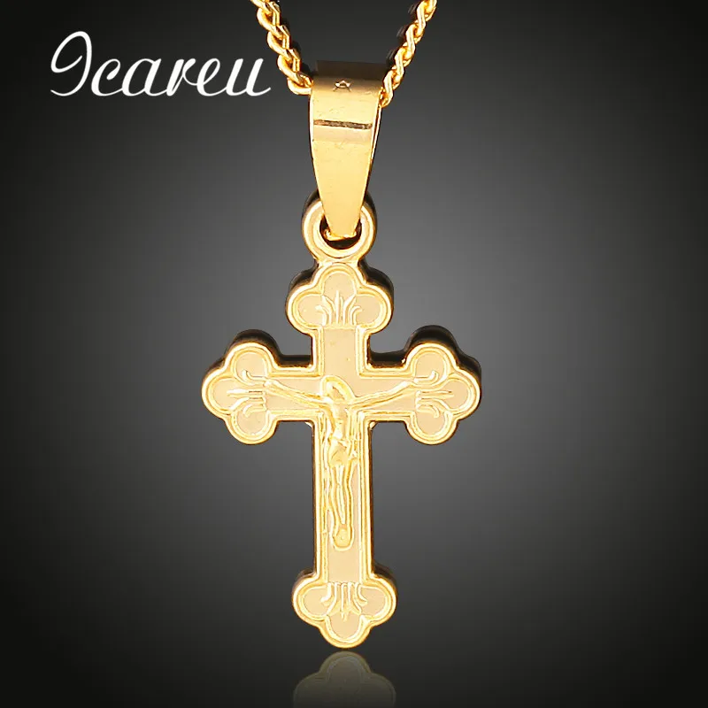 Colar de cruz de Aço Inoxidável da Cor do Ouro Do Dragão Pingente Encanto & Cadeia Para Homens/Mulheres Jóias Cristão