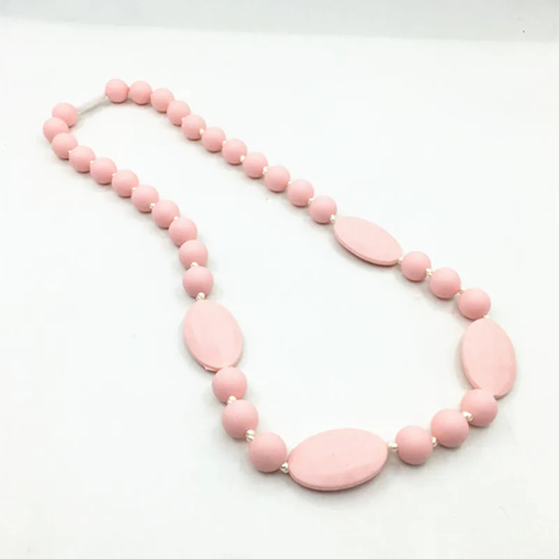 Модное Силиконовое ожерелье, детское ожерелье для прорезывания зубов, ожерелье для прорезывания зубов, силиконовые бусины, разноцветные зубы, BPA бесплатно - Цвет: baby pink