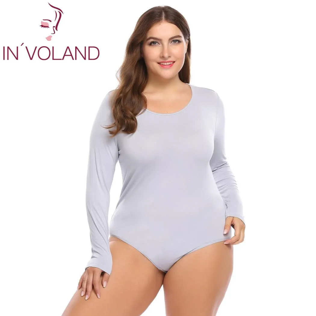 IN'VOLAND Women's Bodysuit Plus Size Autumn Jumpsuit Sexy O-Neck Long Sleeve Solid Slim Fit Club Rompers Overalls Oversized 4XL IN'VOLAND Women's Bodysuit Plus Size Autumn Jumpsuit Sexy O-Neck Long Sleeve Solid Slim Fit Club Rompers Overalls Oversized 4XL