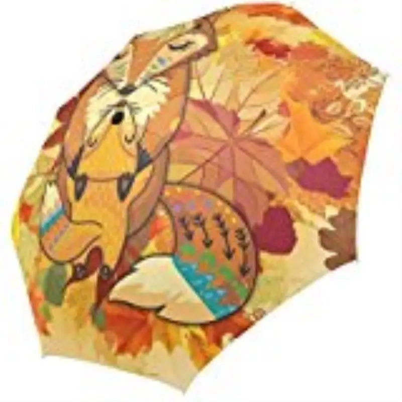 

Autumn Maple Leaves Fox Folding Umbrella Rain Umbrella Sun Protection Anti-UV Umbrella for Women