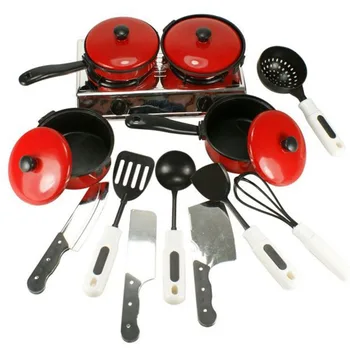 

13Pcs/Set Red Simulation Tableware Kitchen Utensils Pot Spoon Cooking Spatula Knife Pretend Play Girls Toys for Children Gift
