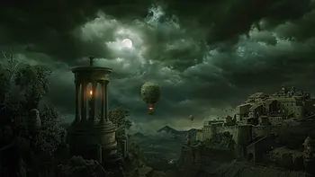 

dark hot air balloon cuba ancient rome building backdrop High quality Computer print wall background