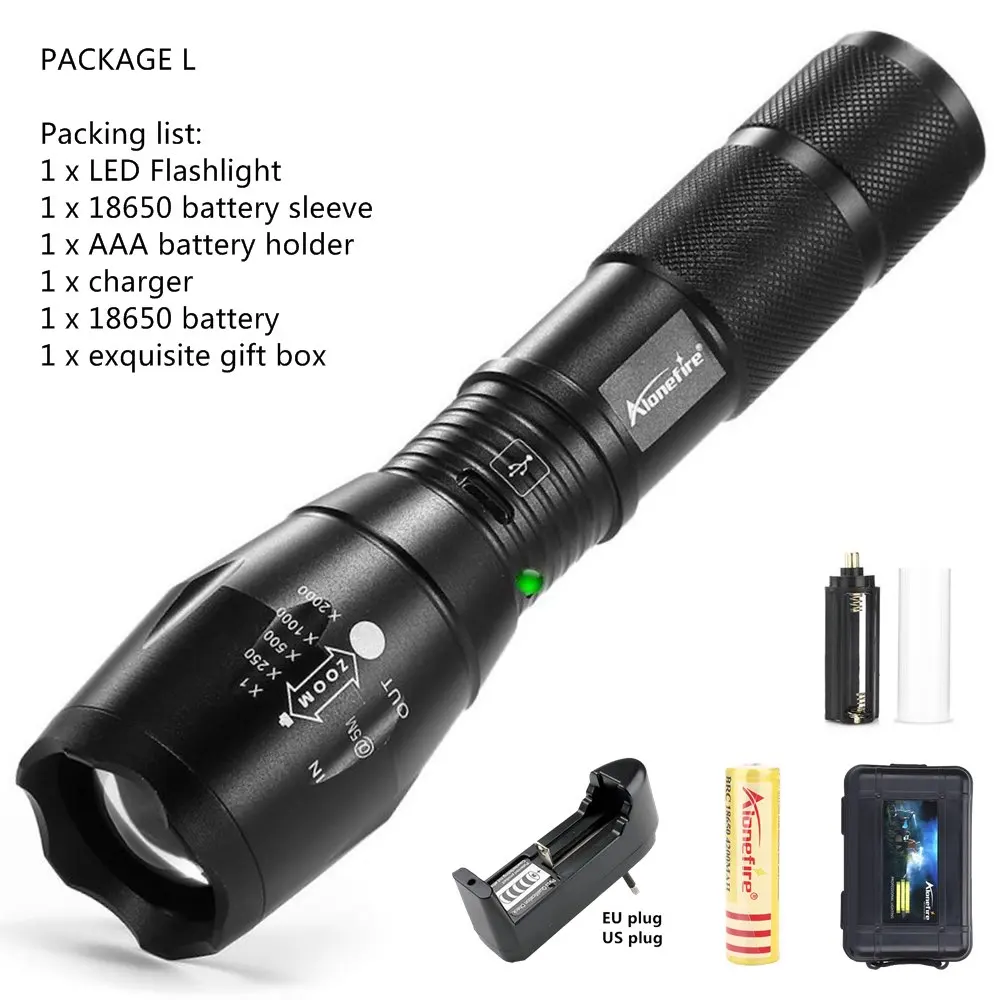 Package L AloneFire высокая яркость G700-U CREE XM-L T6 USB Перезаряжаемый светодиодный фонарик Zoomable linternas светодиодный фонарь для батареи 18650 - Испускаемый цвет: Package L