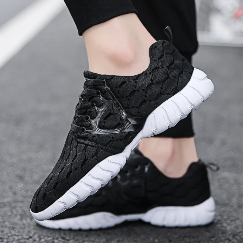 

Men Shoes Summer Sneakers Breathable Casual Shoes Fashion Lace up Mesh Pu Flats Shoes Lightweight Walking Zapatos De Hombre