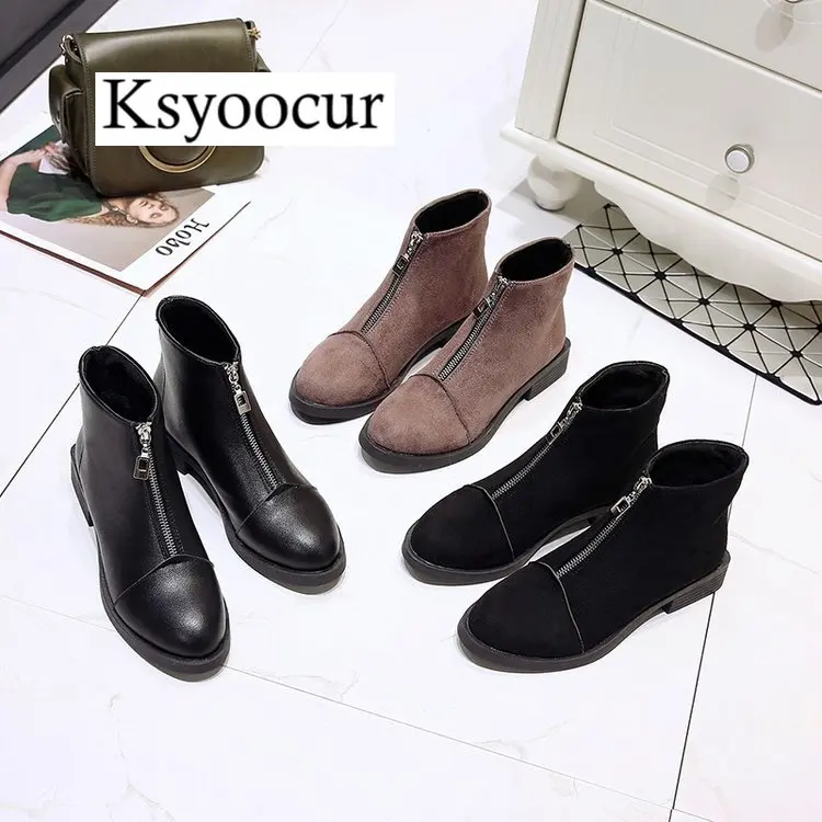 

Ksyoocur Back Zipper Black Ankle Boots for Women Warm Insole Women Boots Low Heel Autumn/winter Women Shoes J005