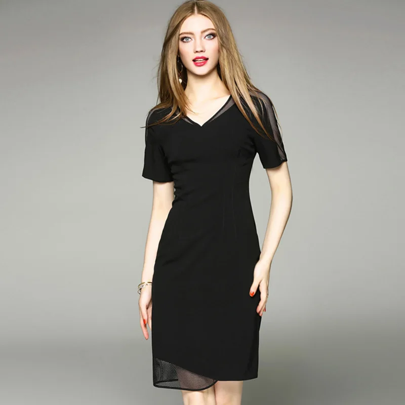 Летнее платье женские пикантные повседневные короткие v-образным вырезом Черный