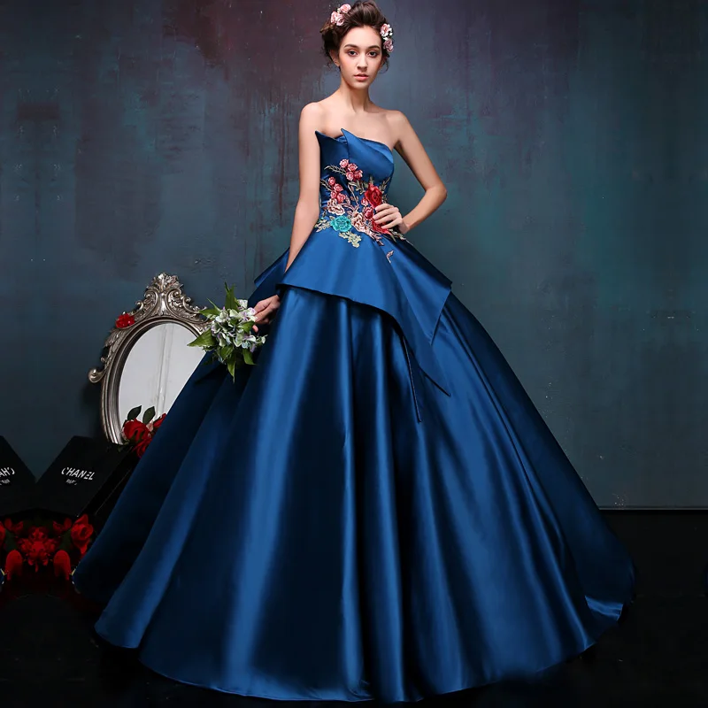 

2016 Royal Blue Sweetheart Details Stage Performance Costume Junoesque Embroidery Solo Belle Ball For Christmas