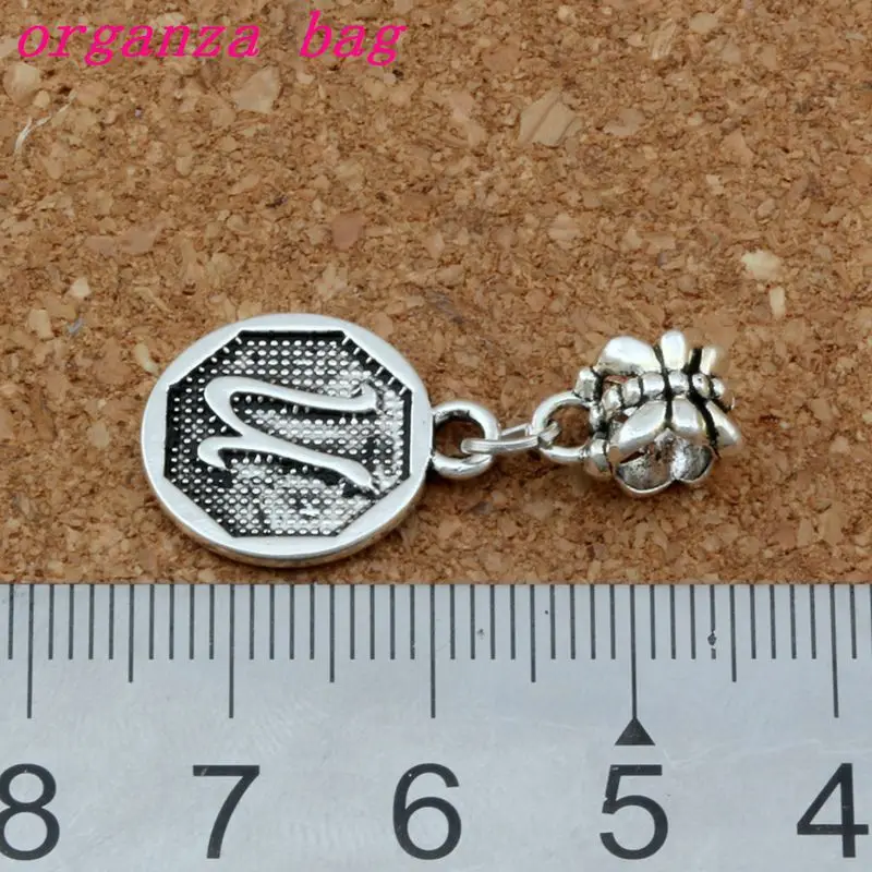 50pcs/lot Dangle Antique silver Letter "u" Alphabet Initial alloy Charm Fit European Bracelets Jewelry DIY 14.8x30.8mm A-389a