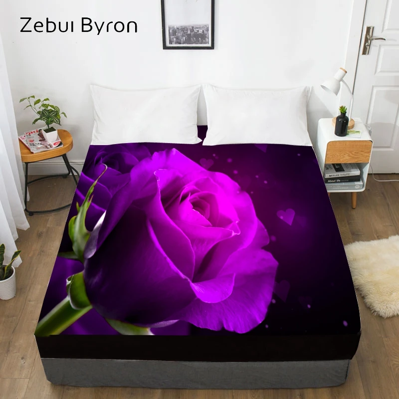 3D индивидуальная Кровать Простыня на резинке, натяжная простыня queen/King, Роза цветок чехол для матраса, 200/150/160/180x200 простыней на кровать, Прямая поставка