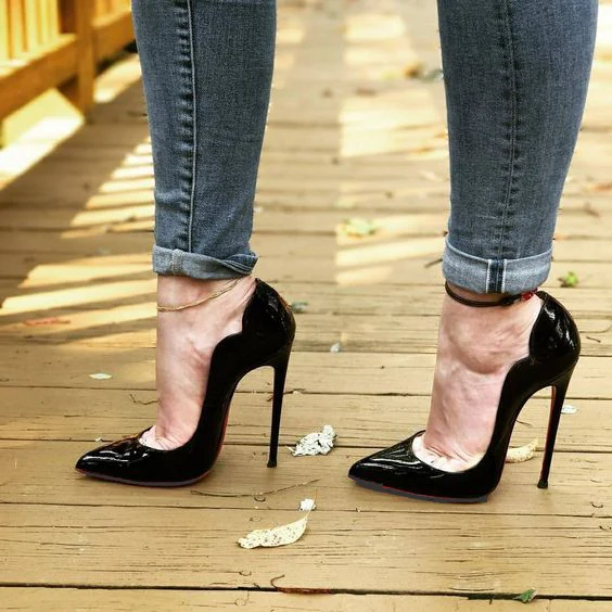Moraima Snc/туфли на высоком каблуке с острым носком; модельные туфли черного цвета из лакированной кожи на тонком каблуке; женские слипоны на шпильке; большие размеры 43