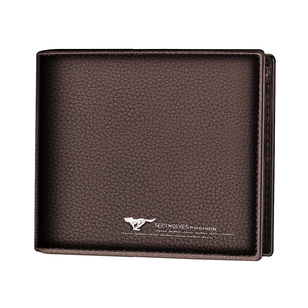 

SEPTWOLVES Men's Short Black Leather Wallet Genuine Casual Purse