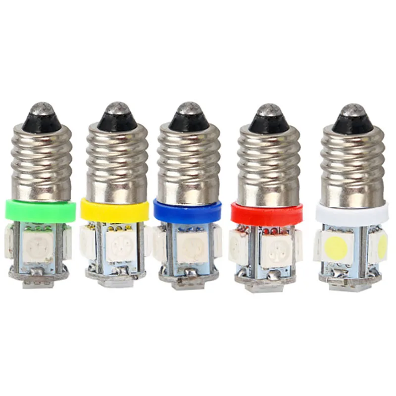 

10pcs Car LED E10 DC 6V 6.3V Screw bulb Warning Signal Light bulb 5 SMD 5050 LED Auto Indicator Bulbs warm white blue red DC6V
