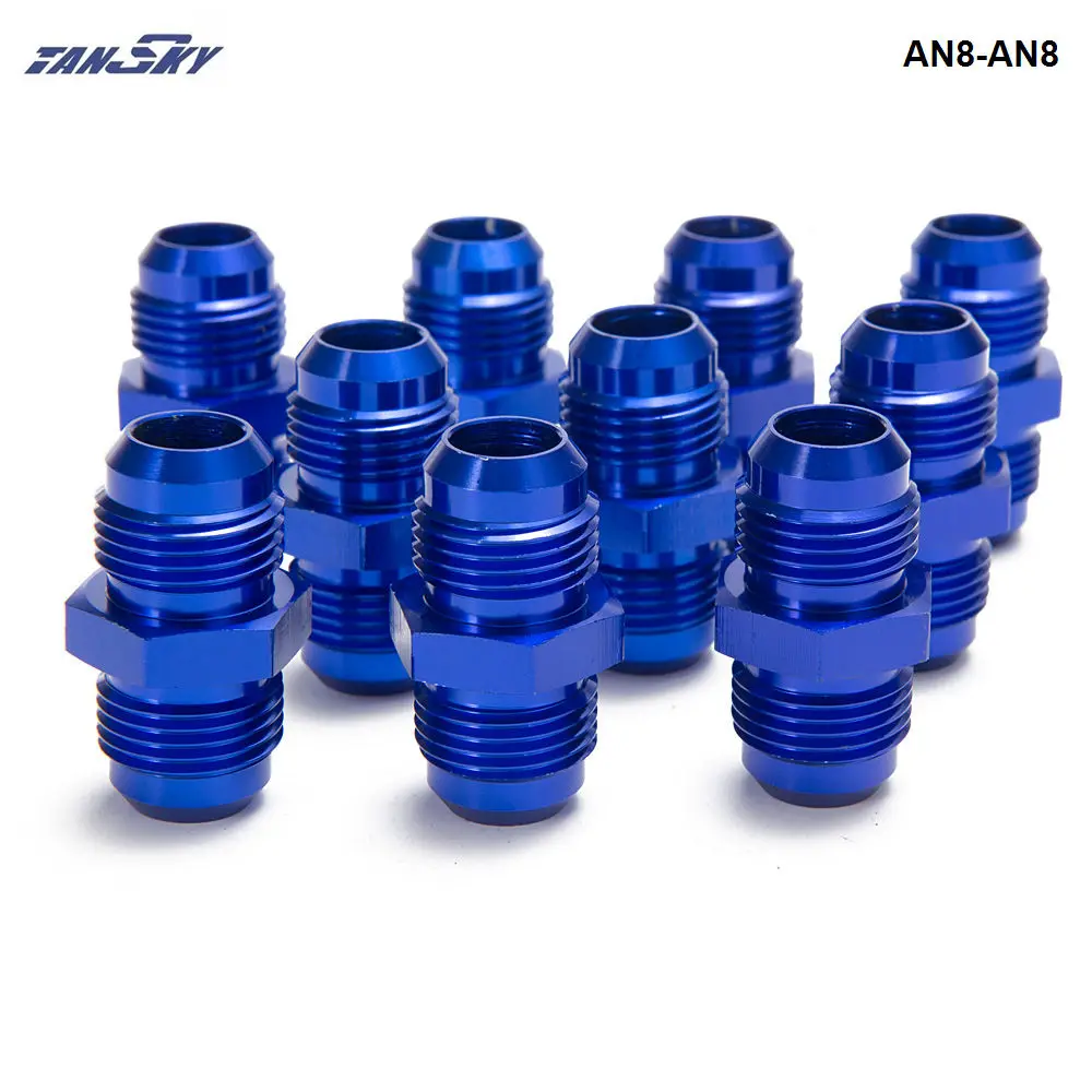 10PCS/LOT Blue Male Blue Anodized Aluminum Union Adapter Fittings For Fuel Tank / Water Tank / Fuel Pump AN8-AN8