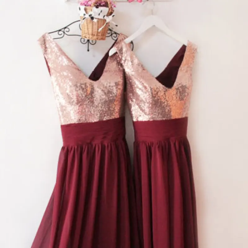 burgundy and rose gold sequin dress