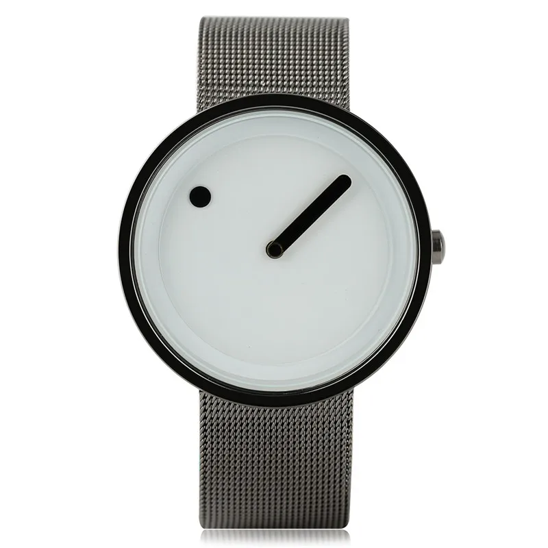 2017 Simple Men Nordic Minimalist Watch Creative Single Pointer Dot Dial Stainless Steel Mesh Band Quartz Wristwatch Brief Clock (32)