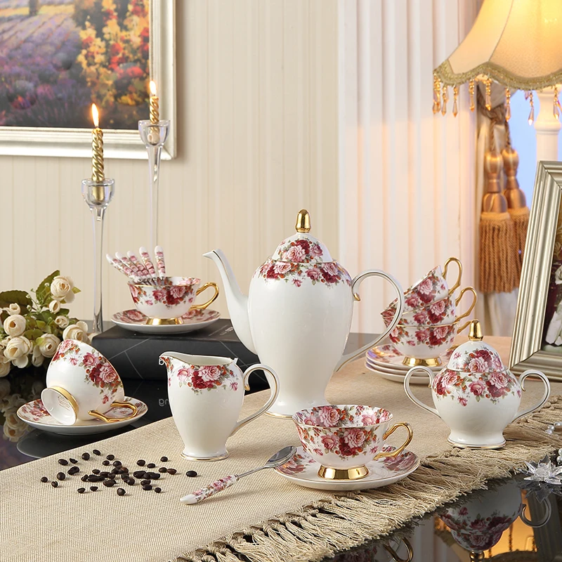 Royal Luxury Bone China Coffee Set British Porcelain Tea Set Ceramic Pot Creamer Sugar Bowl