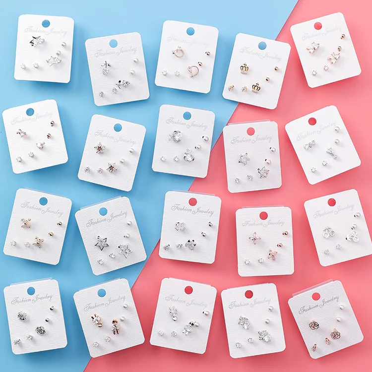 6 шт./компл. Япония корейских милых романтичных Блестящий CZ кубический циркон с бантом в виде кролика; звезды короны, выполненное в виде цветка с серьги-гвоздики Комплект сережек для женщин, ювелирные изделия для девушек