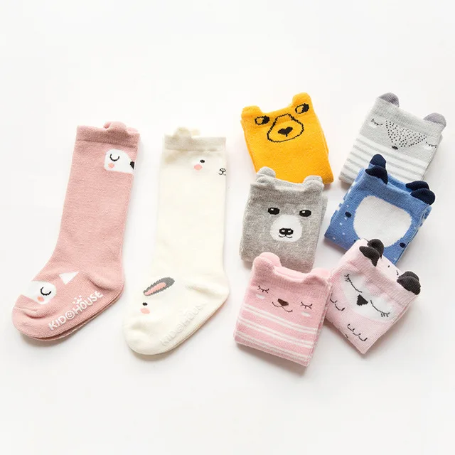 New autumn and winter boneless cotton stockings cartoon baby socks non-slip floor socks children high leg loose ends 2~4 years