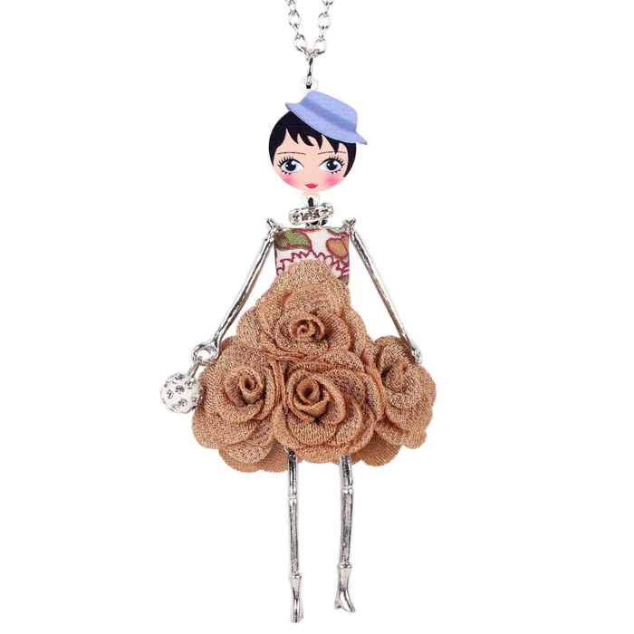 Bonsny себе цветок Кукла ожерелье платье ручной работы французская кукла кулон Новости сплава женщин девушки цветок ювелирные изделия