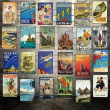 [WellCraft] известный цит страны путешествия металлическая вывеска настенная тарелка хаваии Нью-Йорк Чикаго Флорида греческого железа живопись FG-251