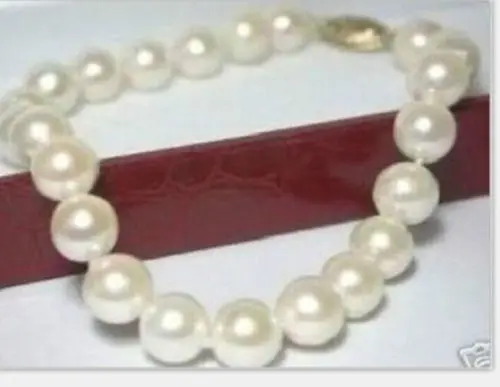

FREE SHIPPING HOT sell new Style >>>> charming9-10mm south sea round white pearl necklace 7.5-8inch14k