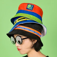 Надпись вышивка на плоской подошве, новинка, женские шапки-ведерки с цветными блоками, для взрослых, Bob, шапки в стиле хип-хоп, пляжные, солнцезащитные, рыбацкие шапки