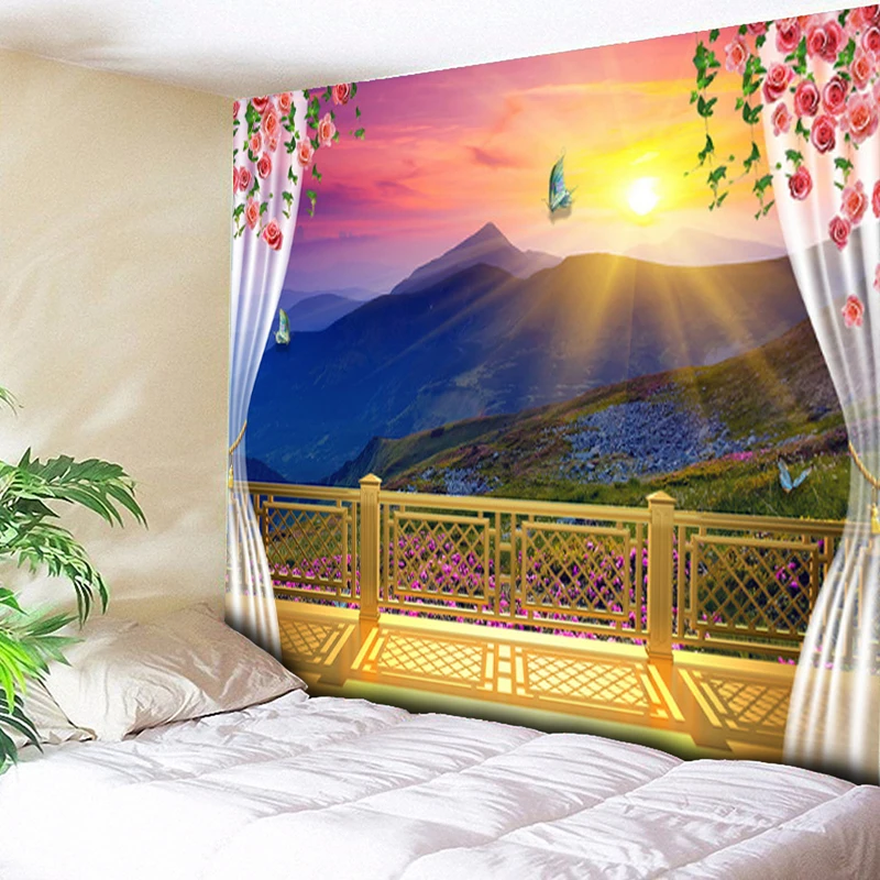 Bird Flitted Across the Valley with Rose Tapestry Forest Wall Tapestry