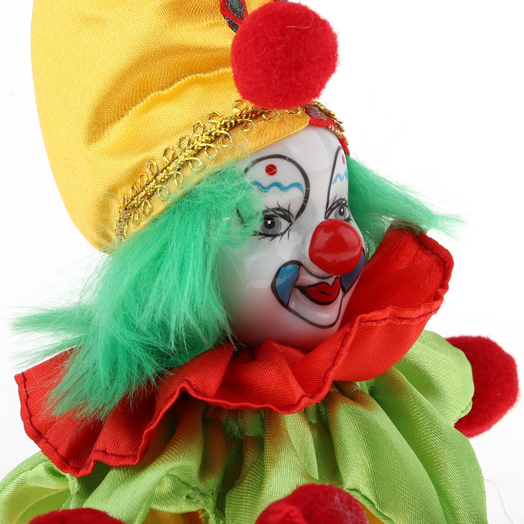 7inch Funny Ceramic Make Up Clown Jester Doll in Colorful Costume Kids Birthday Gift