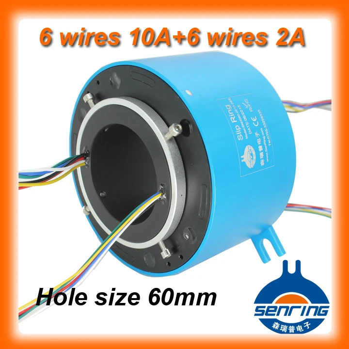 

Through hole slip ring 6 circuits 10A+6 circuits 2A signal with centre hole 60mm SENRING