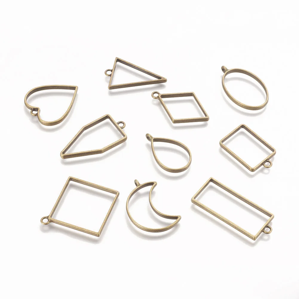 

10pcs Geometric Hollow Pressed Flower Frame Pendant UV Resin Jewelry Making Accessories DIY Craft Blank Pendants frame Charms