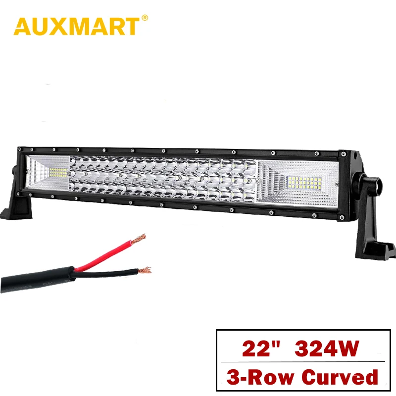 

Auxmart 22" Curved LED Light Bar Offroad 3-Row LED Chips Combo Led Work Light 324W Wattage Led Bar 12v 24v 4x4 4WD Car-styling