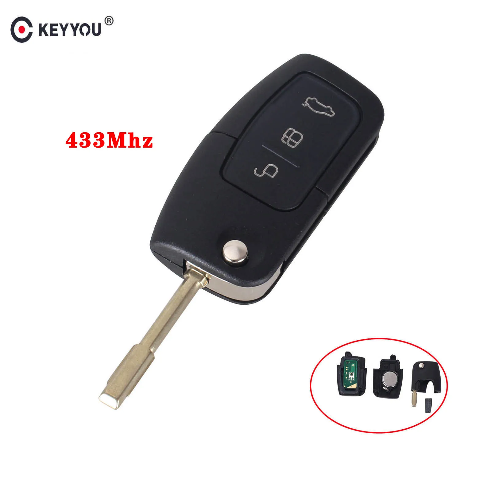 KEYYOU 3 Buttons Car Remote Key Fit for Ford Fusion Focus Mondeo Fiesta Galaxy Automobile FO21 Blade Flip | Автомобили и