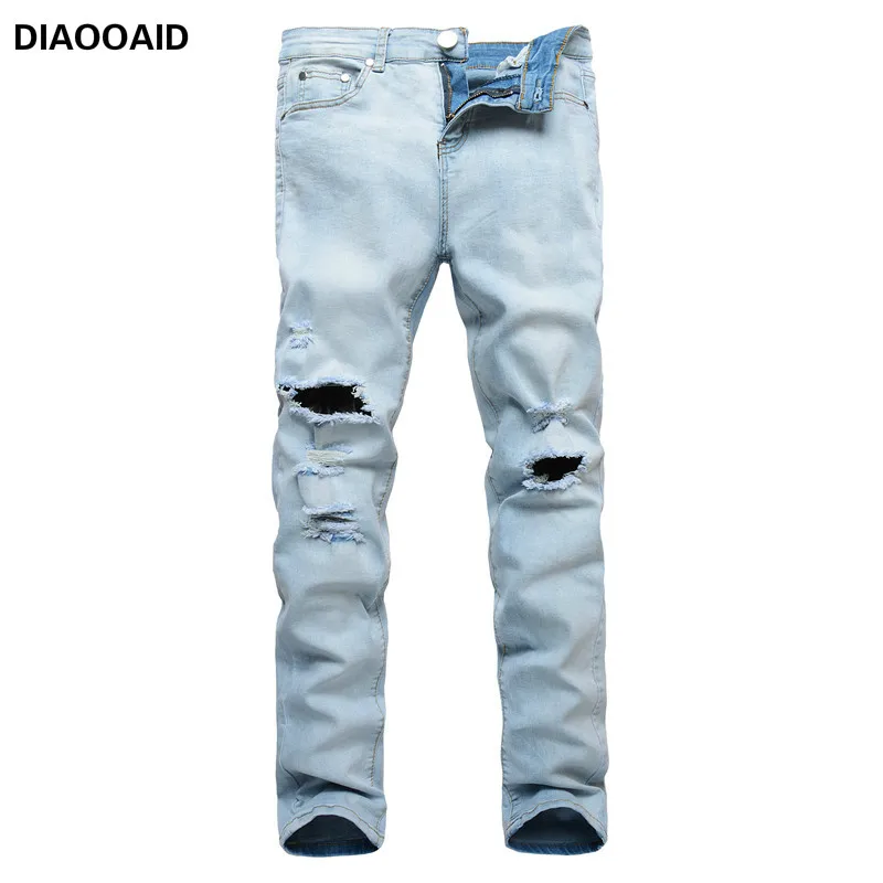 Men's Slim Fit Distressed Denim Biker Jeans New High Quality Men's Blue Black Ripped Jeans Luxury Fashion Distressed Men Pants