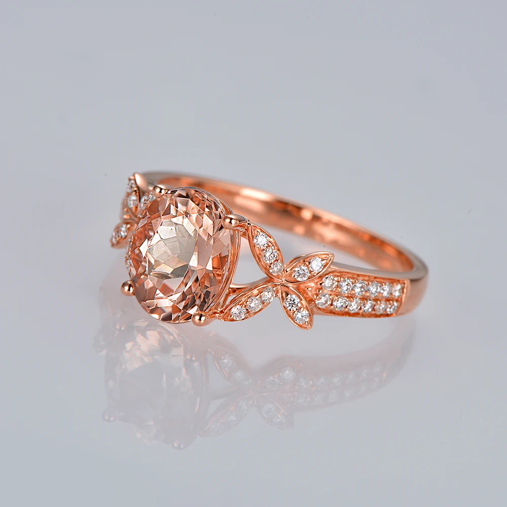 Caimao 14K Rose Gold 1.96ct Natural Morganite and Diamonds Engagement Classic Ring