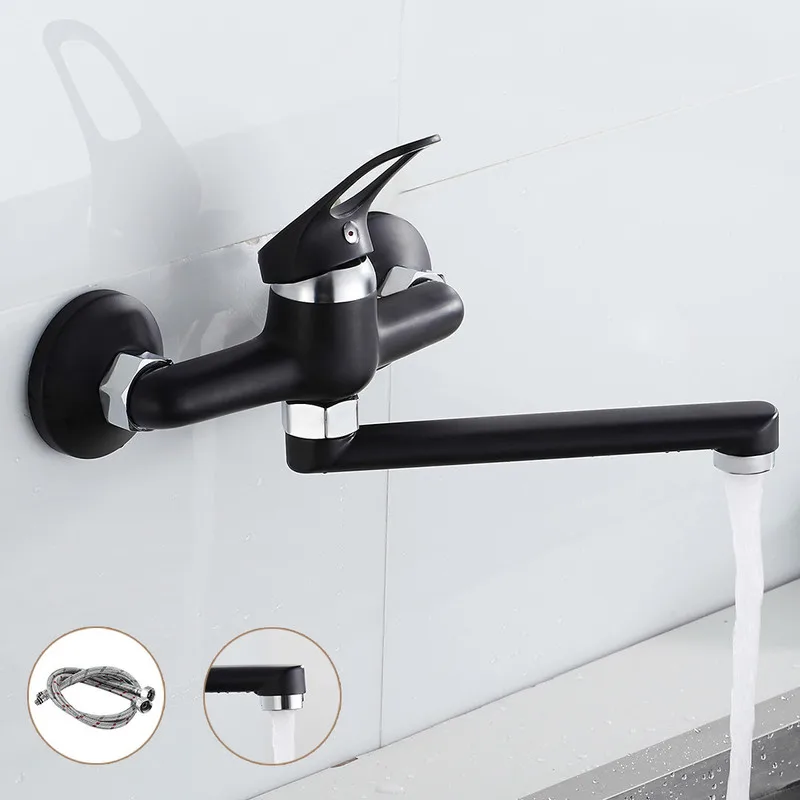 

Rotatable Kitchen Faucet Wall Mounted Lengthened Copper Single Handle Basin Faucet Hot Cold Water Mixer Pool Tap Sink Faucets