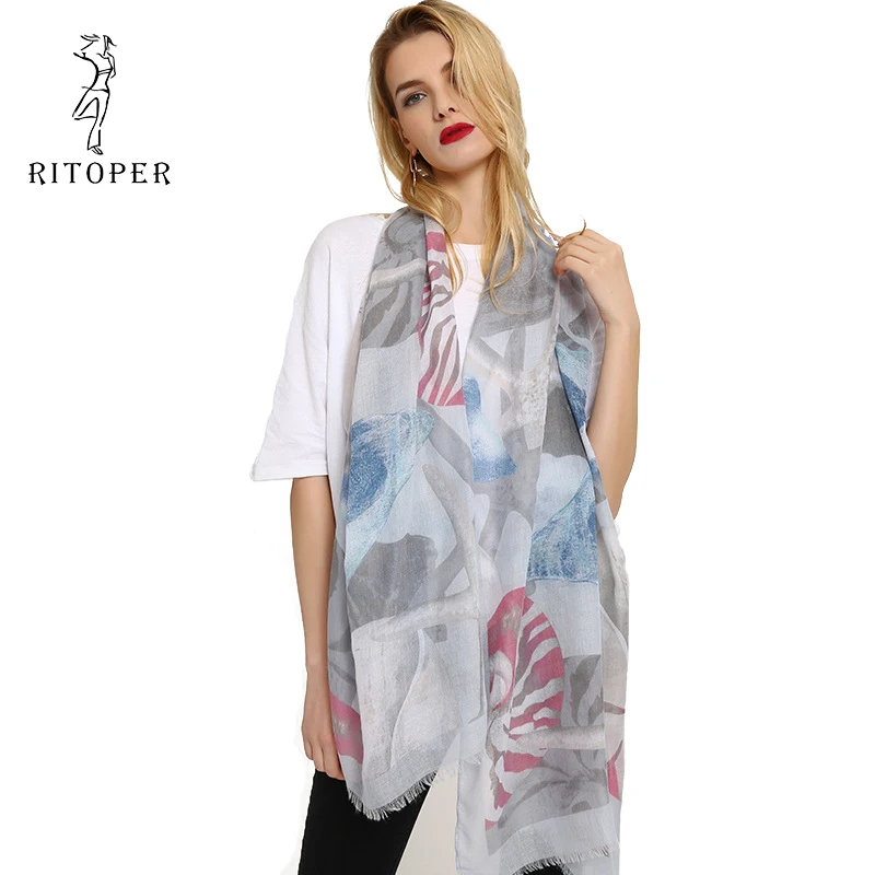 

RITOPER Women Sheep Sticky Cotton Print Scarf Shell Pattern Modern Style Scarf Thin Flowers Shawl Staggered Weave New Arrivals
