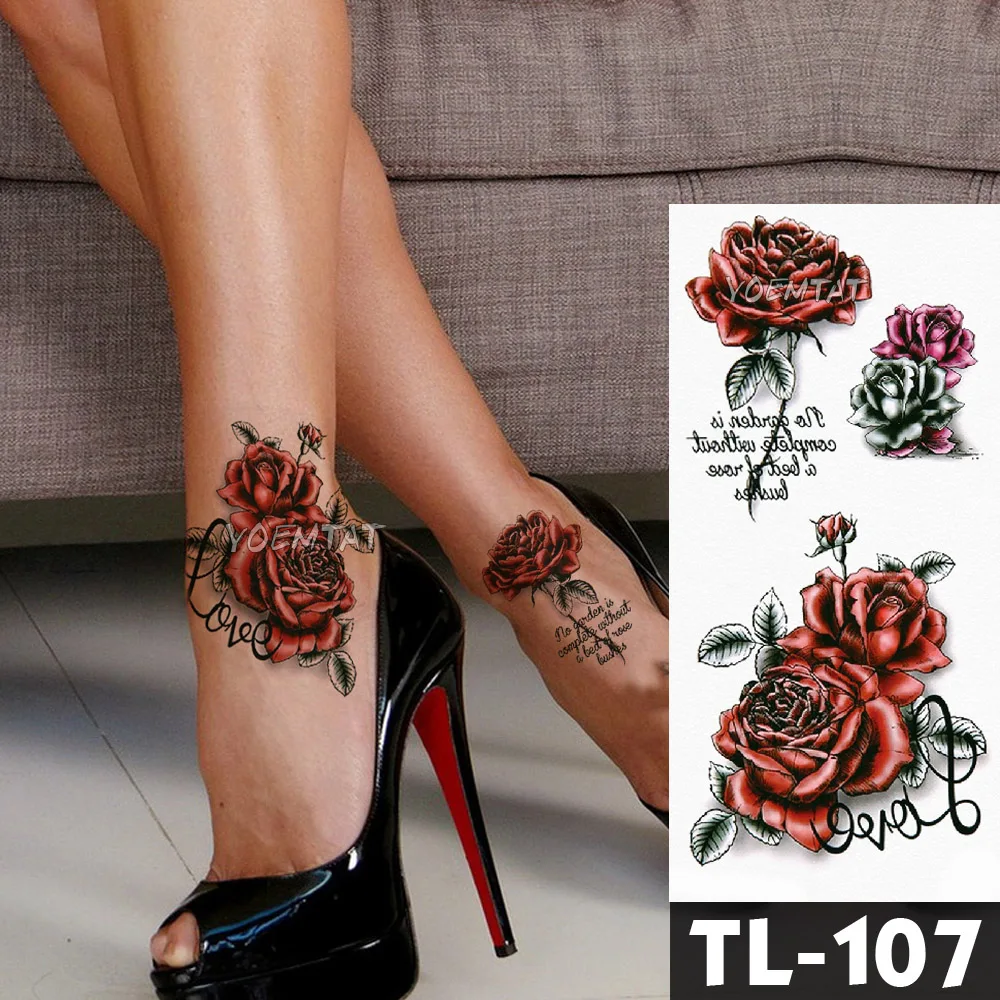 

Water Transfer Deep pink henna lace rose flower Temporary Tattoo Sticker butterfly Pattern body art Waterproof Fake Flash Tattoo