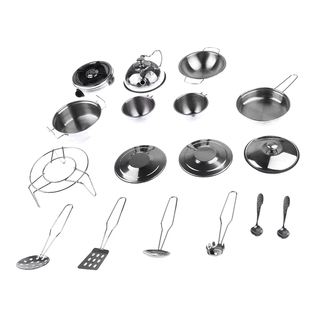 Kids Kitchen Metal Cookware Playset, All Purpose Kitchen Cooking Tool Set - F, 17pcs/Set