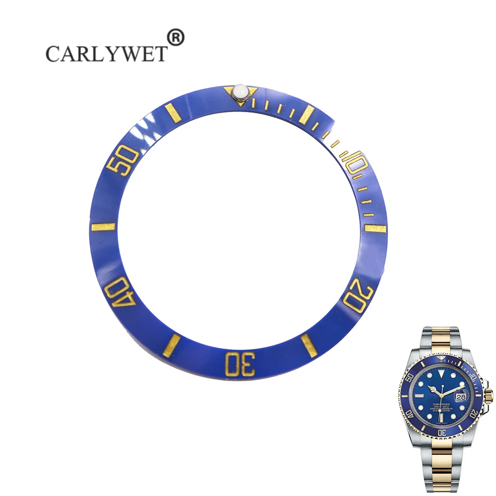 CARLYWET Wholesale Replacement Blue With Gold Writings Ceramic Bezel 38mm Insert made for Submariner GMT 40mm 116610 LN