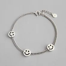 925 браслеты из стерлингового серебра винтажные серебряные браслеты с смайликом для лица женский браслет-цепочка браслет 925 серебряные ювелирные изделия подарок
