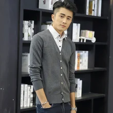 Зимний Корейский мужской свитер поддельные два трикотажа кардиган с длинными рукавами рубашка воротник нижнее белье