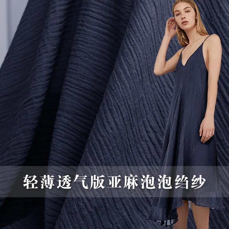 

High-end custom Ark Blue Solid Color 100%Linen Fabric For Summer Dress Width 148cm Crushed Clothing cloth Diy Sewing 2018 NEW