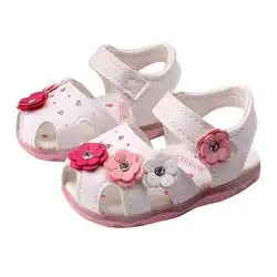 Для маленьких девочек цветочные сандалии огни принцесса детская обувь Мягкая обувь Новорожденный ребенок летние удобные для девочек