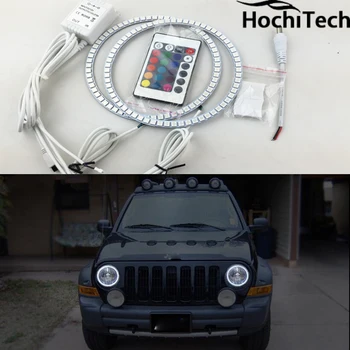 

for Jeep Liberty KJ 2000 2001 - 2007 LED perimeter headlight rings halo Multi-color RGB angel demon eyes