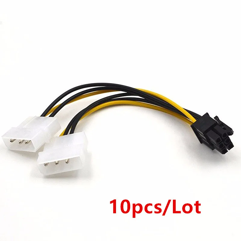 

10pcs 6 inch 2 x Molex 4 pin to 6-Pin PCI Express Video Card Pci-e ATX PSU Power Converter Cable - Molex to Pcie 6 pin Adapter