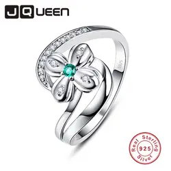JQUEEN круглый Изумрудный Лепесток Форма кольца для женское серебряное кольцо 925 ювелирные изделия проложить Установка ювелирные изделия из