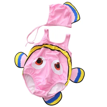 

Fashion one-piece girls swimwear animal print baby summer bathing suit with swimming cap lovely infant boys swimming clothing